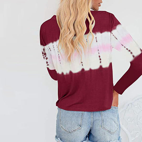 Damen Lässiges Longsleeve Henley-Shirt mit horizontalem Batikpanel Shop Nory