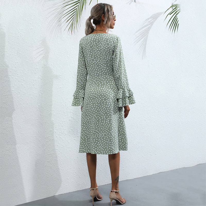 Damen Midi-Wickelkleid im Tupfenmuster mit Volant-Bündchen & Taillenkordel Shop Nory