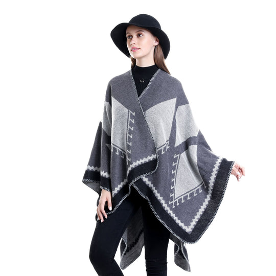 Damen Oversize-Ruana im Ethno-Jacquard mit V-Ausschnitt Shop Nory