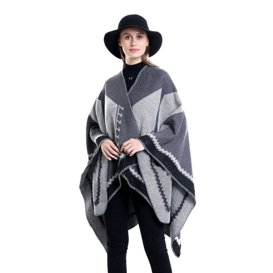 Damen Oversize-Ruana im Ethno-Jacquard mit V-Ausschnitt Shop Nory