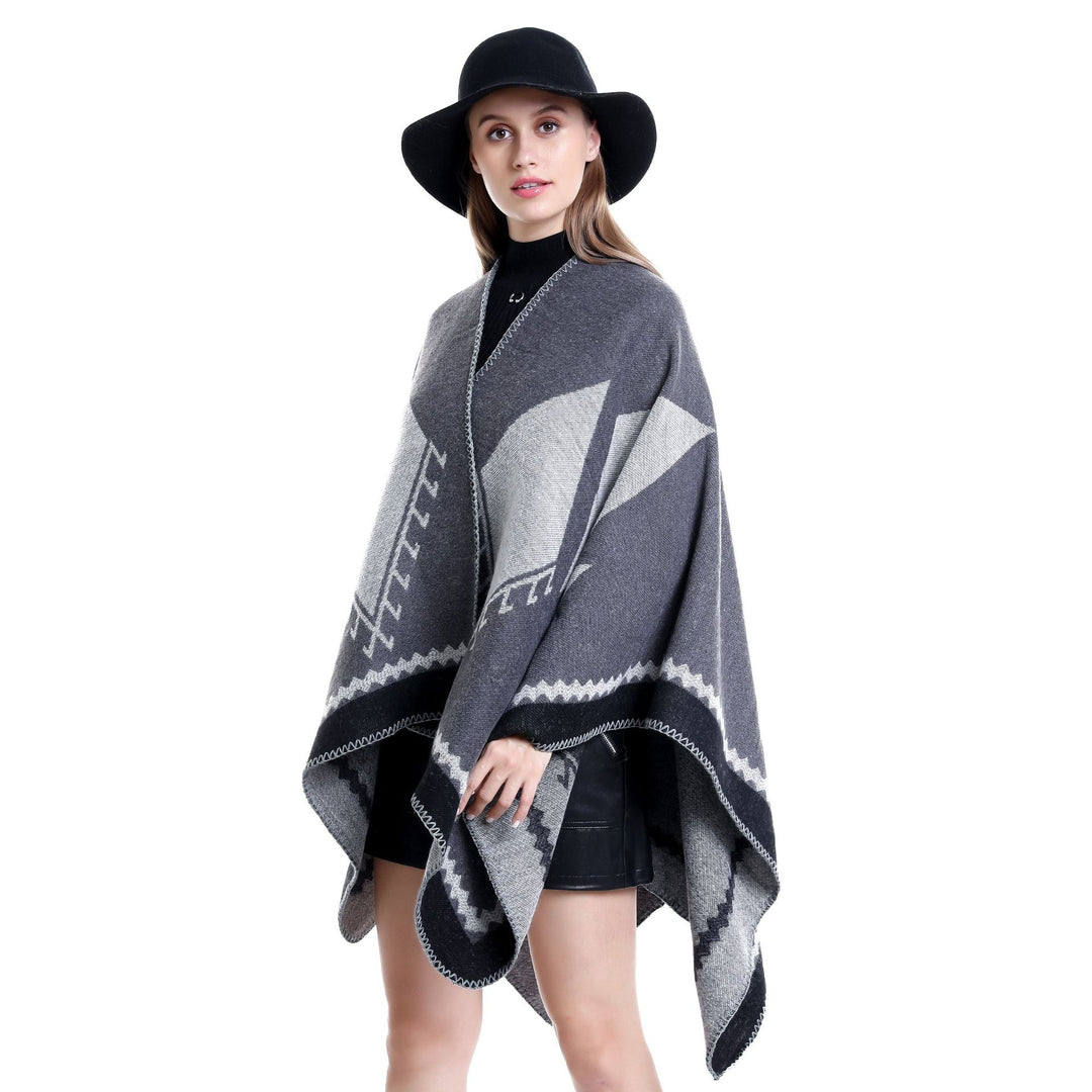 Damen Oversize-Ruana im Ethno-Jacquard mit V-Ausschnitt Shop Nory