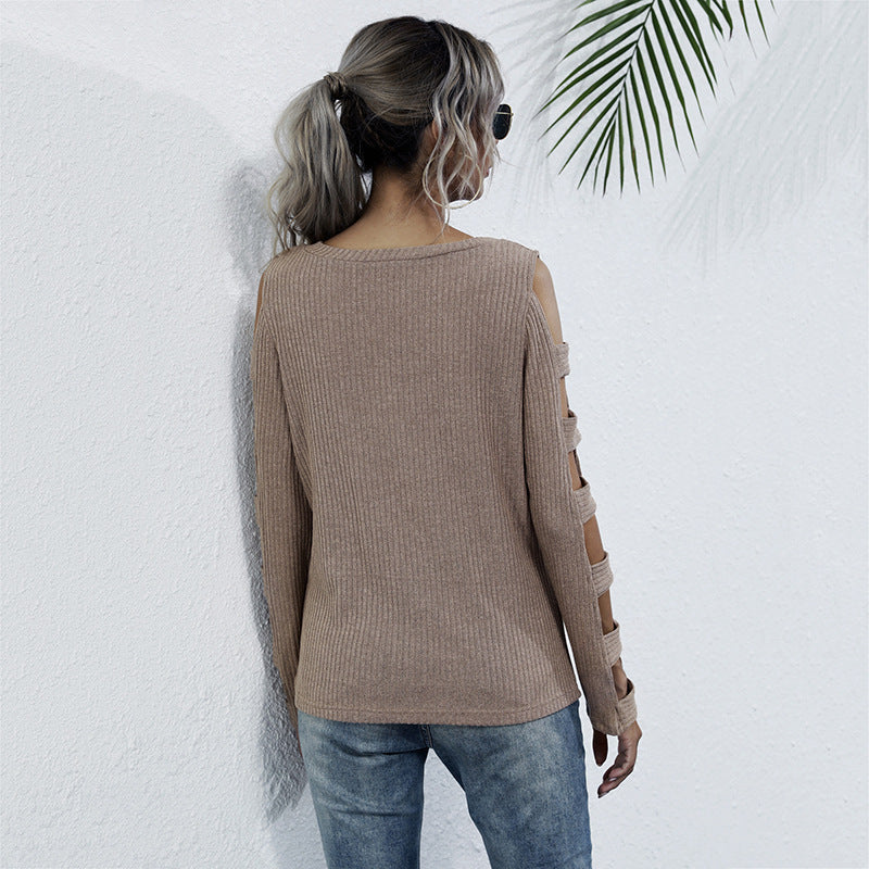 Damen Rippenstrick-Longsleeve mit Cut-Out-Ärmeln und Schulteröffnungen Shop Nory