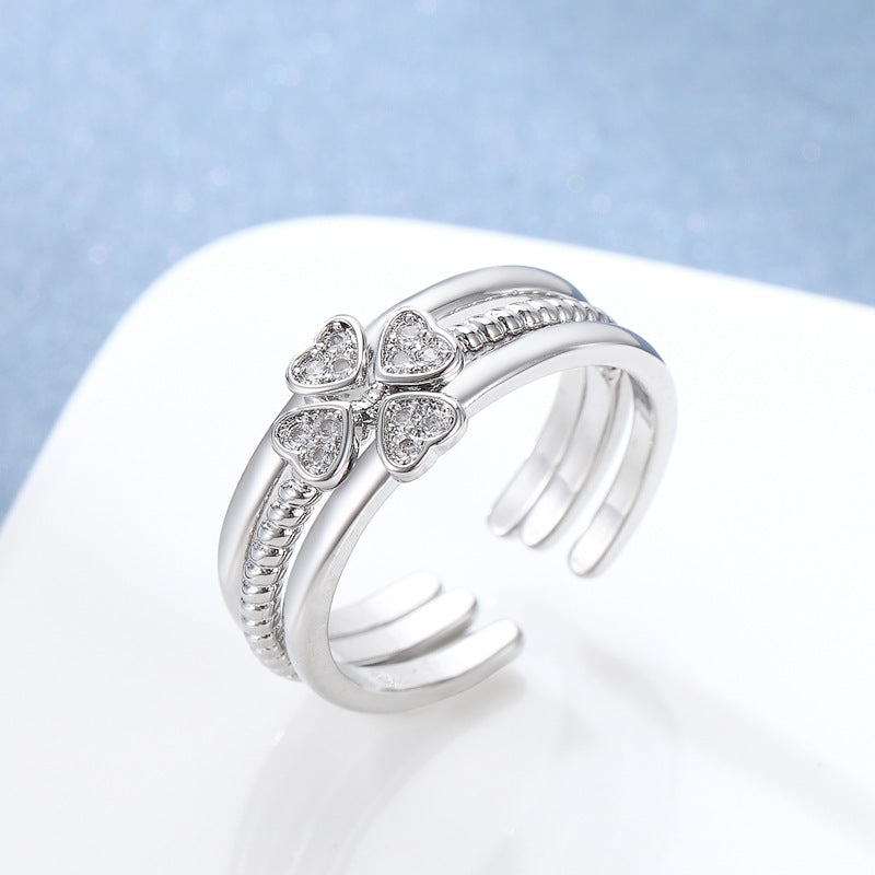 Damen Offener Ring mit herzförmigen Zirkonia-Akzenten Shop Nory