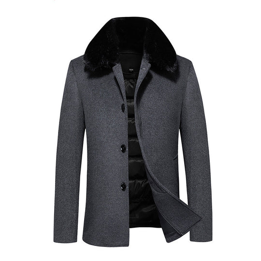 Herren Wollmantel mit gesteppter Thermofütterung und Kunstpelzkragen Shop Nory