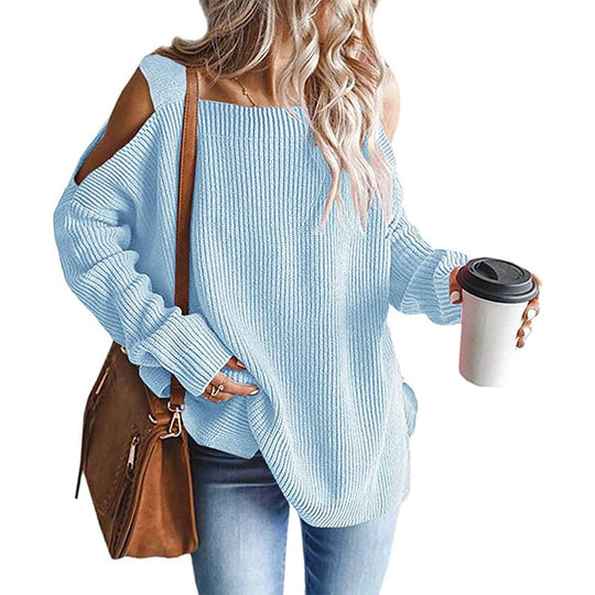 Damen Oversize-Rippstrickpullover mit Schulter-Cut-outs und weitem U-Boot-Ausschnitt Shop Nory