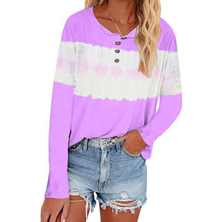 Damen Lässiges Longsleeve Henley-Shirt mit horizontalem Batikpanel Shop Nory