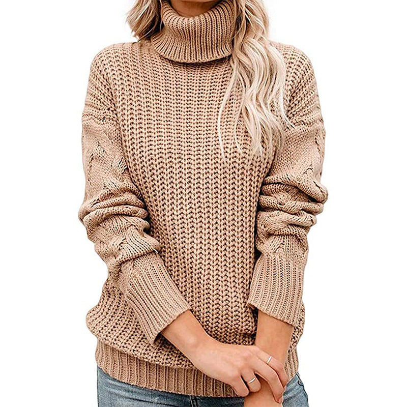 Damen Grobgestrickter Turtleneck-Pullover mit Waffelstruktur und überschnittenen Schultern Shop Nory