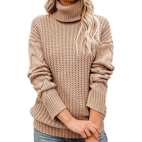 Damen Grobgestrickter Turtleneck-Pullover mit Waffelstruktur und überschnittenen Schultern Shop Nory