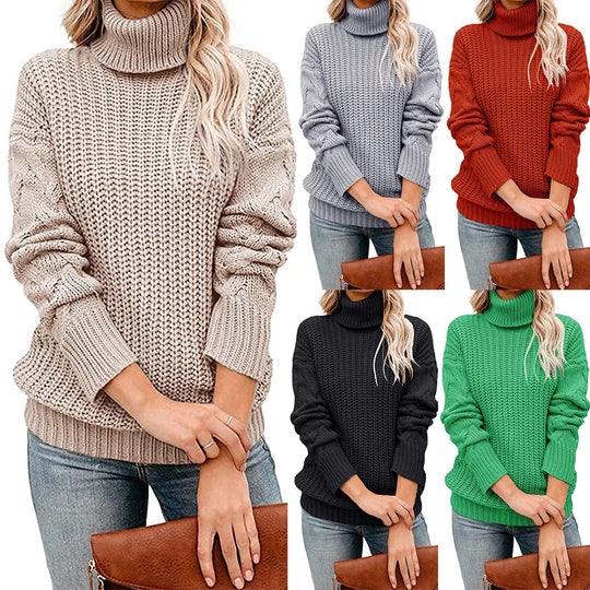 Damen Grobgestrickter Turtleneck-Pullover mit Waffelstruktur und überschnittenen Schultern Shop Nory