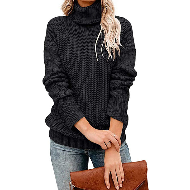 Damen Grobgestrickter Turtleneck-Pullover mit Waffelstruktur und überschnittenen Schultern Shop Nory