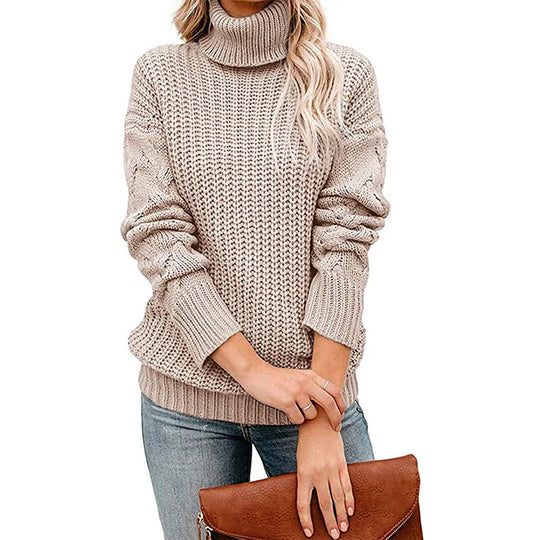 Damen Grobgestrickter Turtleneck-Pullover mit Waffelstruktur und überschnittenen Schultern Shop Nory