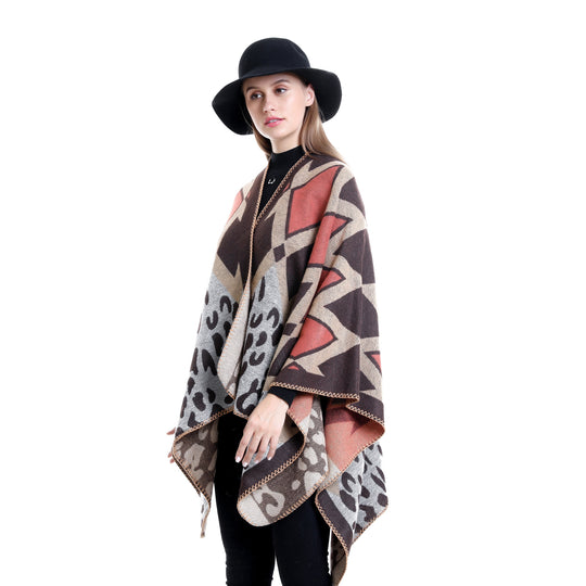 Damen Jacquard-Strickruana mit geometrischem Oversize-Fall und V-Ausschnitt Shop Nory