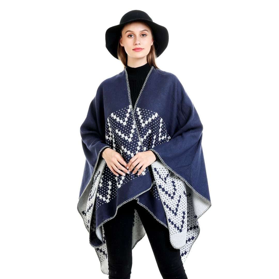 Damen Jacquard-Wickelruana mit geometrischem Muster und offener Kimono‑Silhouette Shop Nory