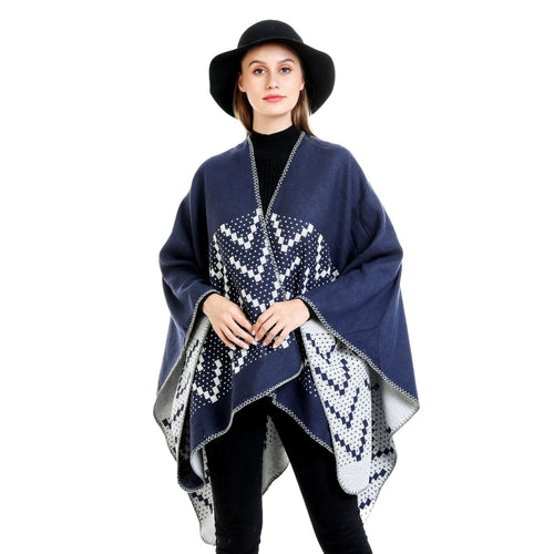 Damen Jacquard-Wickelruana mit geometrischem Muster und offener Kimono‑Silhouette Shop Nory