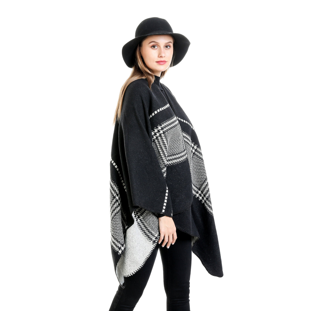 Damen Jacquard-Wollmix-Ruana mit offenem Kimono-Fall und dekorativer Kettelnaht Shop Nory