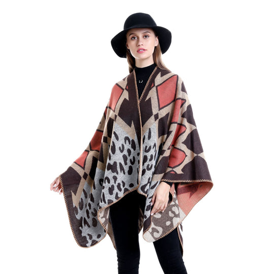 Damen Oversize-Ruana-Poncho mit geometrischem und Animal-Jacquard Shop Nory