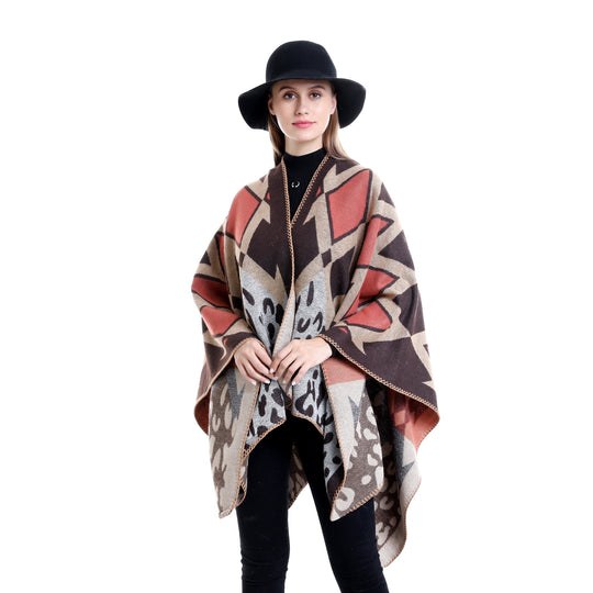 Damen Oversize-Ruana-Poncho mit geometrischem und Animal-Jacquard Shop Nory