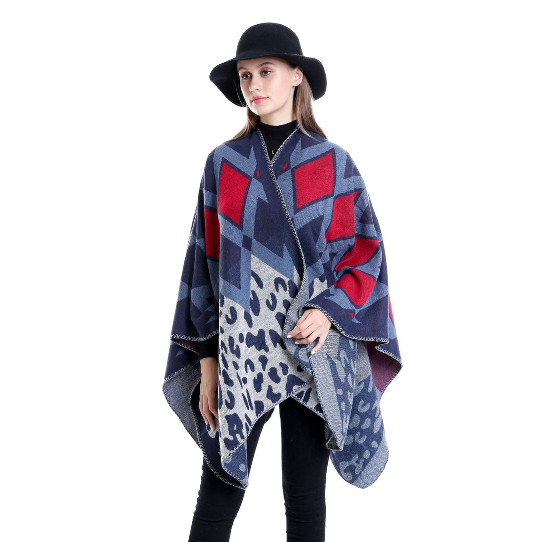Damen Oversize-Ruana-Poncho mit geometrischem und Animal-Jacquard Shop Nory