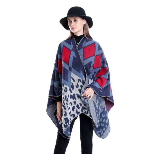 Damen Oversize-Ruana-Poncho mit geometrischem und Animal-Jacquard Shop Nory