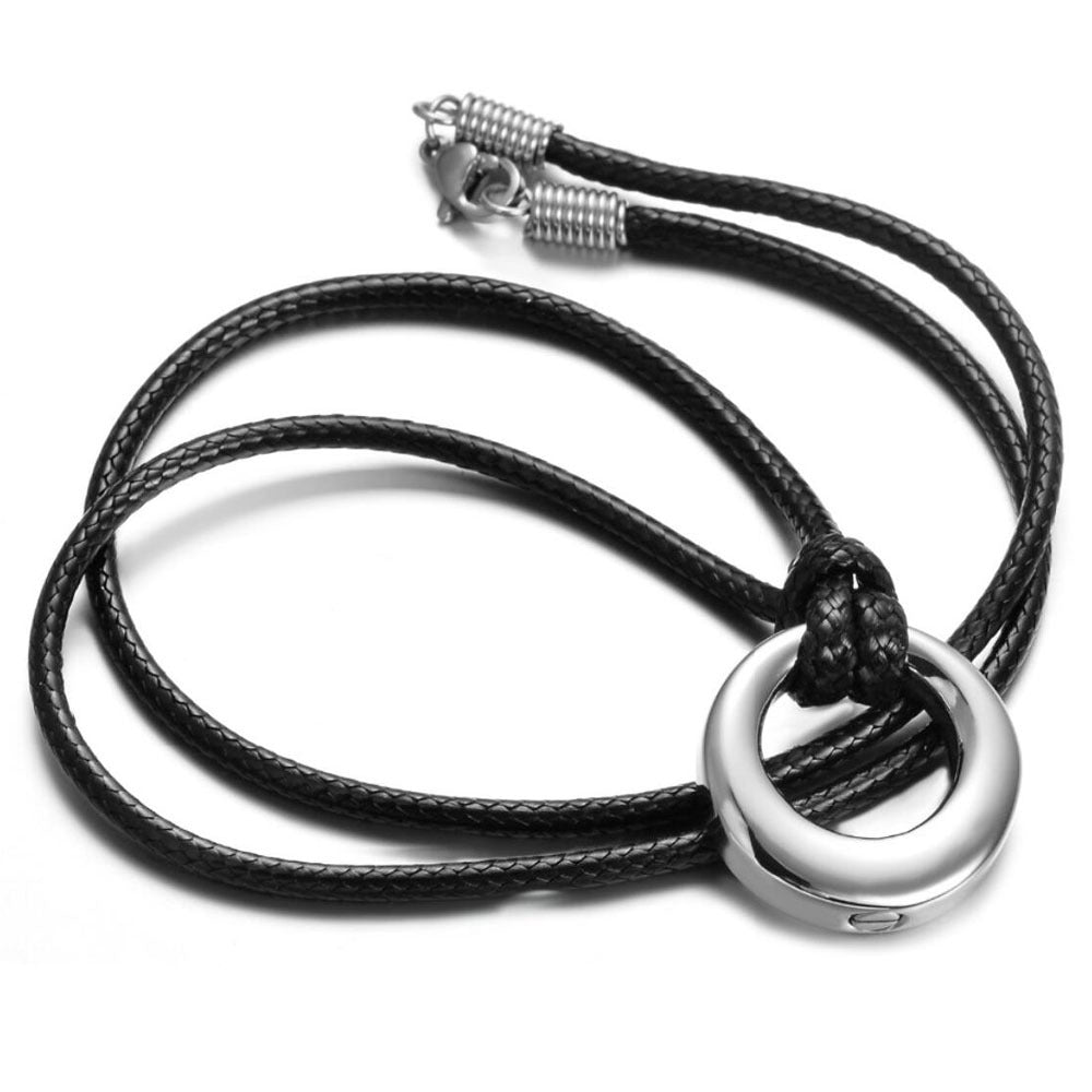 Damen Halskette aus geflochtenem Leder mit stilvollem Ringanhänger Shop Nory