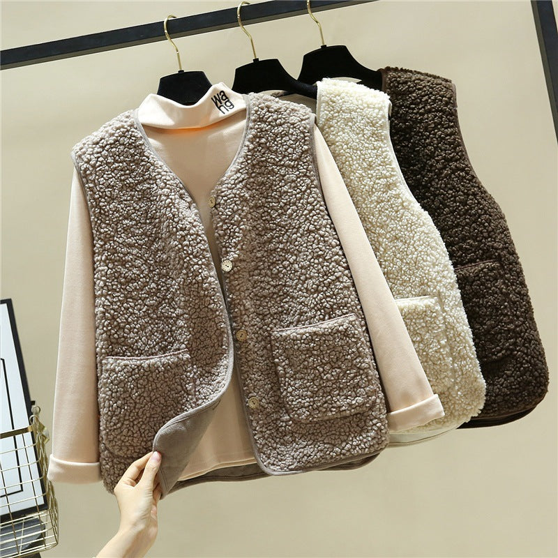 Damen kuschelige Teddyweste mit Druckknopf und aufgesetzten Taschen Shop Nory