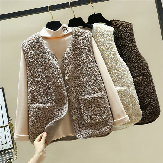 Damen kuschelige Teddyweste mit Druckknopf und aufgesetzten Taschen Shop Nory
