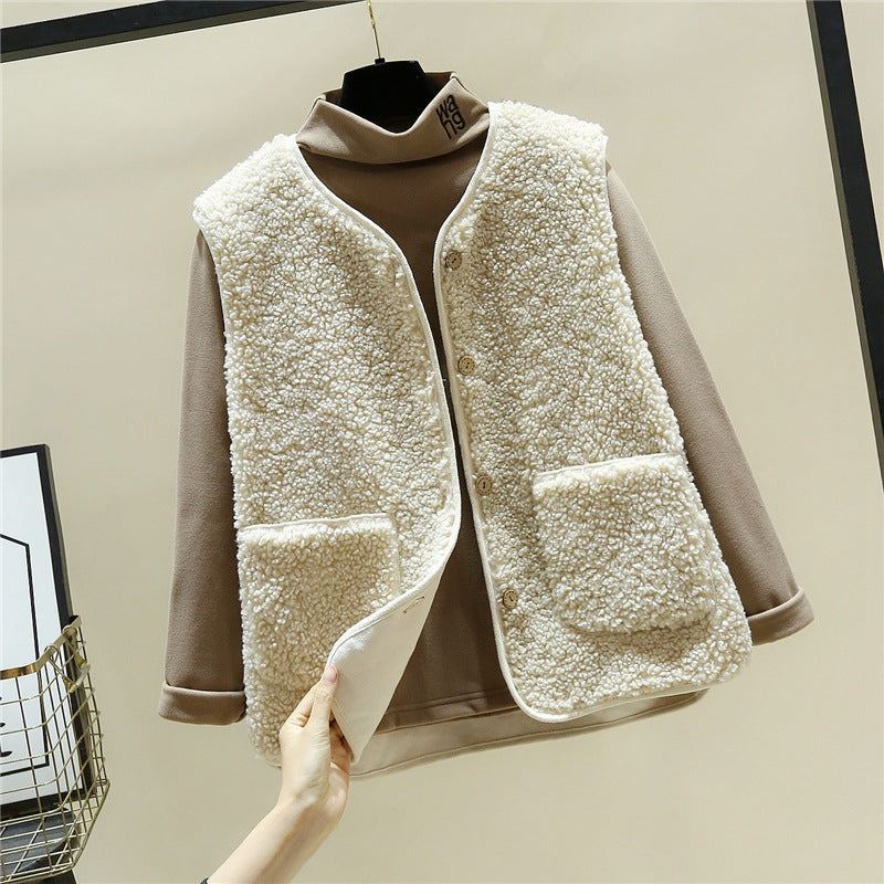 Damen kuschelige Teddyweste mit Druckknopf und aufgesetzten Taschen Shop Nory