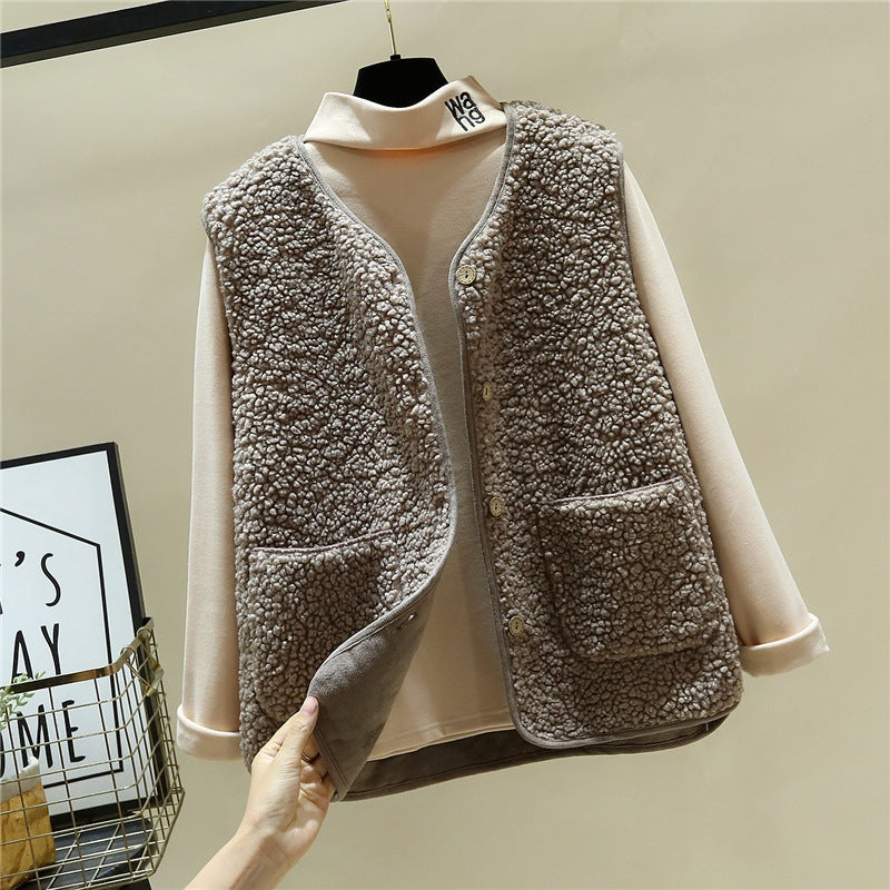 Damen kuschelige Teddyweste mit Druckknopf und aufgesetzten Taschen Shop Nory