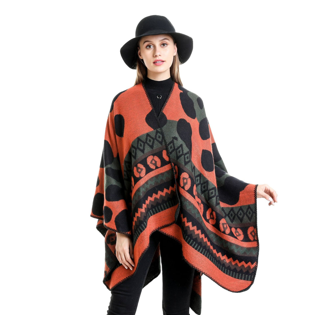Damen Jacquard-Ruana‑Poncho mit Ethno‑Jacquard und offenem Oversize‑Fall Shop Nory