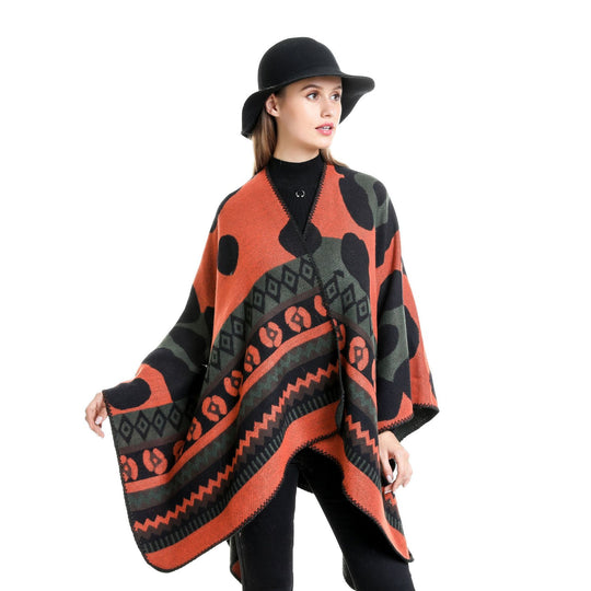 Damen Jacquard-Ruana‑Poncho mit Ethno‑Jacquard und offenem Oversize‑Fall Shop Nory