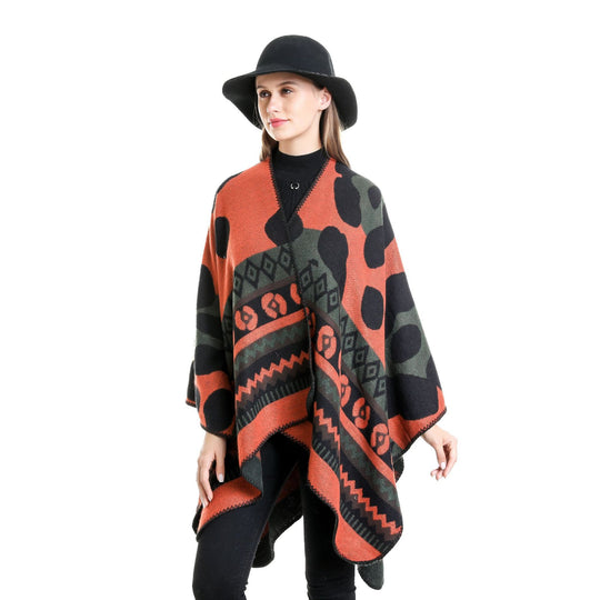 Damen Jacquard-Ruana‑Poncho mit Ethno‑Jacquard und offenem Oversize‑Fall Shop Nory