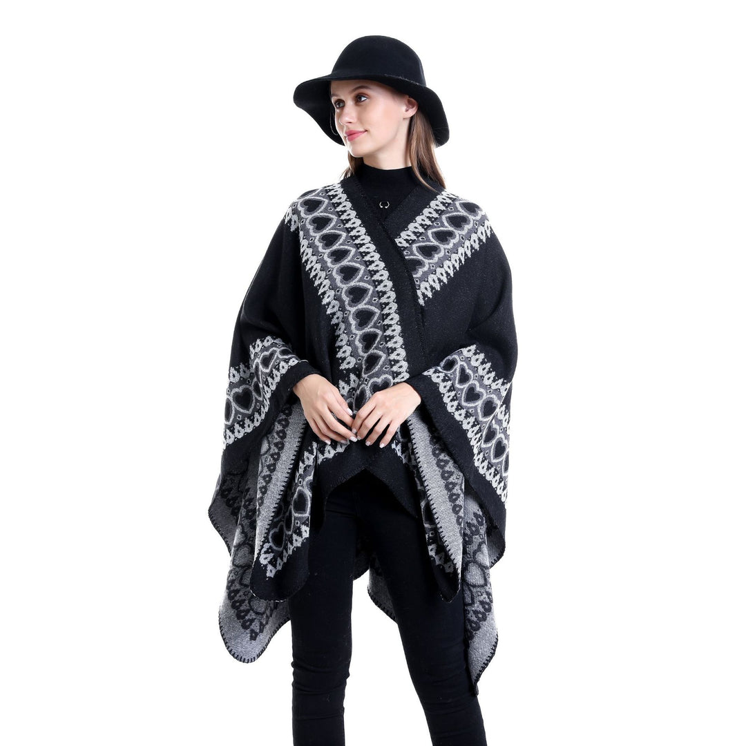 Damen Ruana im Kaschmir‑Touch mit Herz‑Jacquard und offenem V‑Fall Shop Nory
