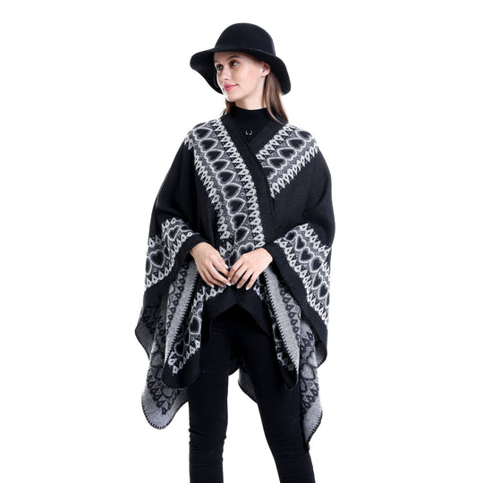 Damen Ruana im Kaschmir‑Touch mit Herz‑Jacquard und offenem V‑Fall Shop Nory