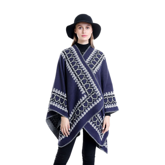 Damen Ruana im Kaschmir‑Touch mit Herz‑Jacquard und offenem V‑Fall Shop Nory