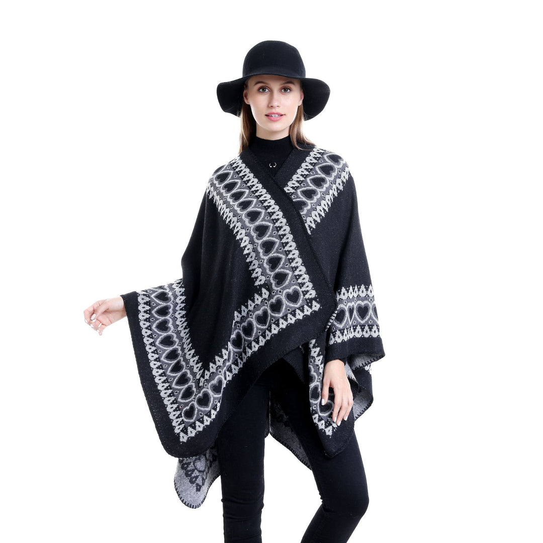 Damen Ruana im Kaschmir‑Touch mit Herz‑Jacquard und offenem V‑Fall Shop Nory