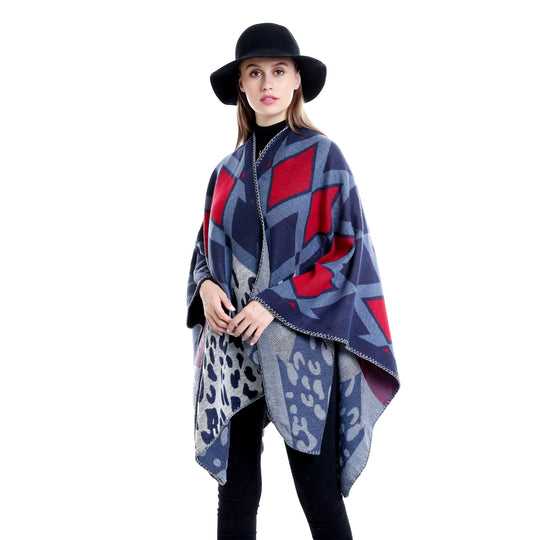 Damen Oversize-Ruana-Poncho mit geometrischem und Animal-Jacquard Shop Nory