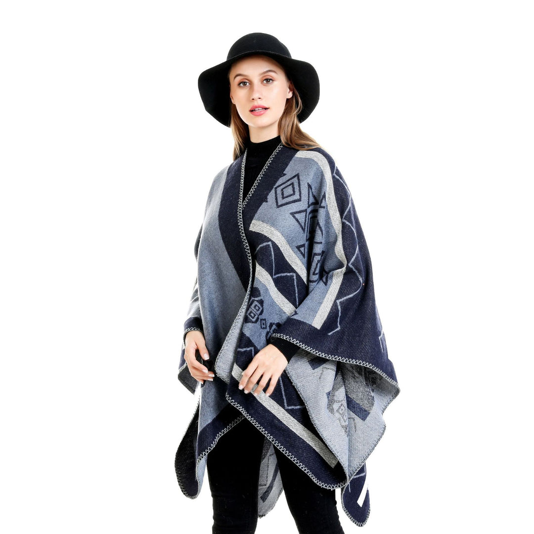 Damen Leichter Ruana-Überwurf mit geometrischem Jacquard und Zipfelsaum Shop Nory
