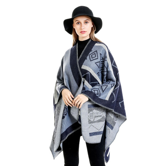 Damen Leichter Ruana-Überwurf mit geometrischem Jacquard und Zipfelsaum Shop Nory