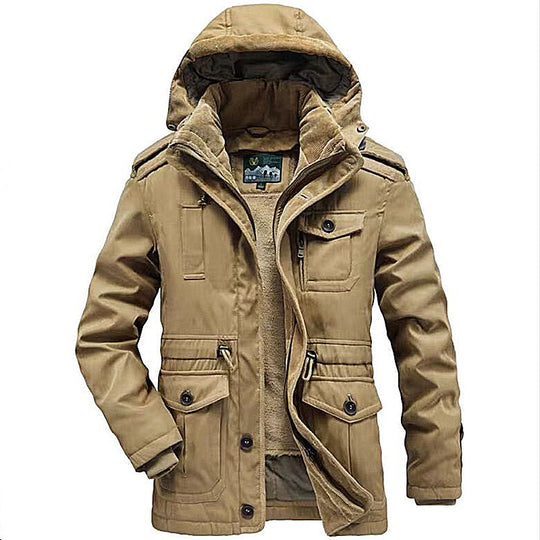 Herren Winterparka mit Teddyfutter, abnehmbarer Kapuze und Multifunktionstaschen Shop Nory