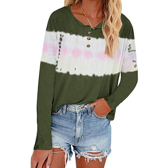 Damen Lässiges Longsleeve Henley-Shirt mit horizontalem Batikpanel Shop Nory