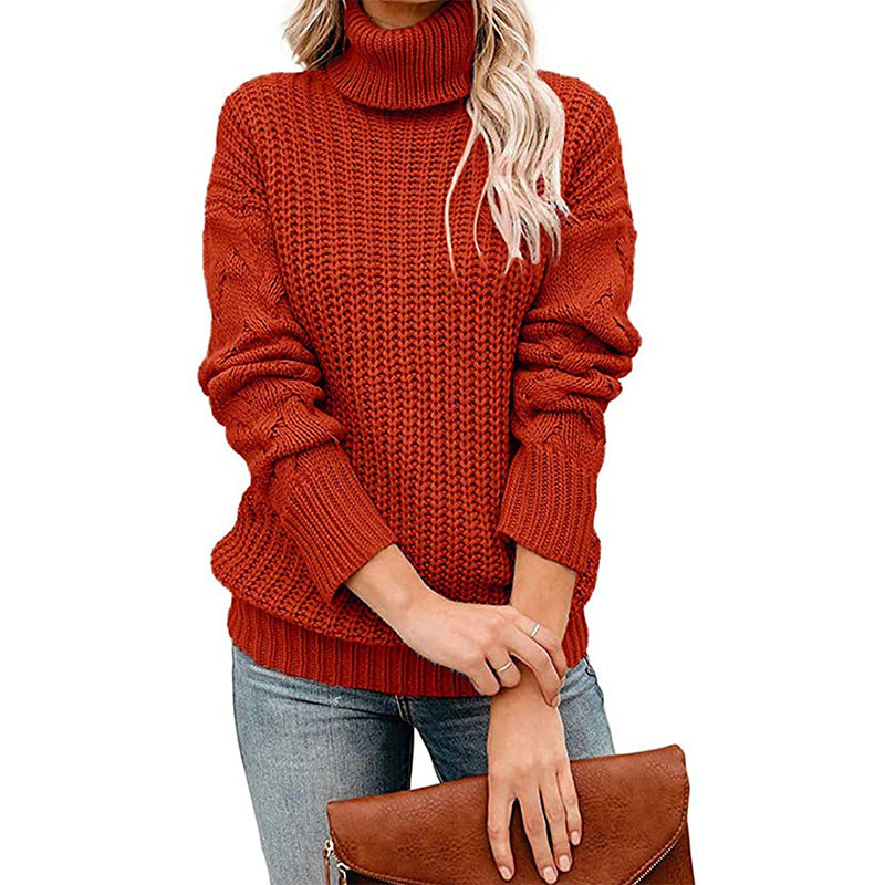 Damen Grobgestrickter Turtleneck-Pullover mit Waffelstruktur und überschnittenen Schultern Shop Nory
