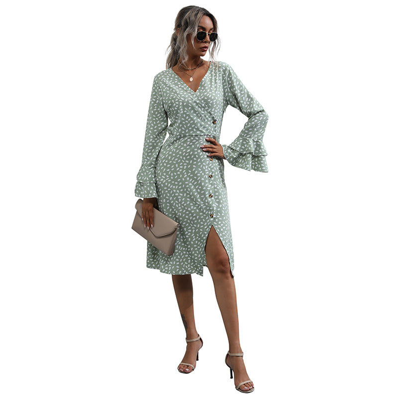 Damen Midi-Wickelkleid im Tupfenmuster mit Volant-Bündchen & Taillenkordel Shop Nory
