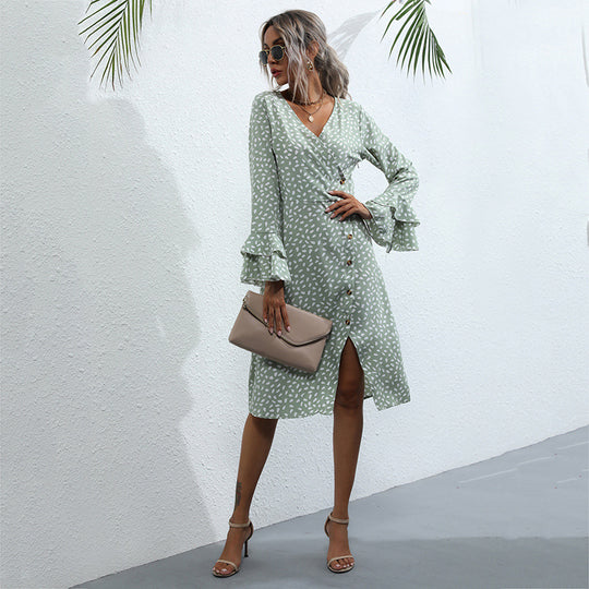 Damen Midi-Wickelkleid im Tupfenmuster mit Volant-Bündchen & Taillenkordel Shop Nory