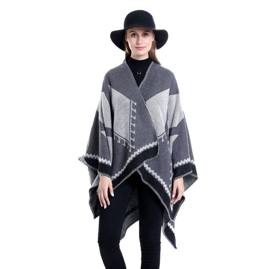 Damen Oversize-Ruana im Ethno-Jacquard mit V-Ausschnitt Shop Nory