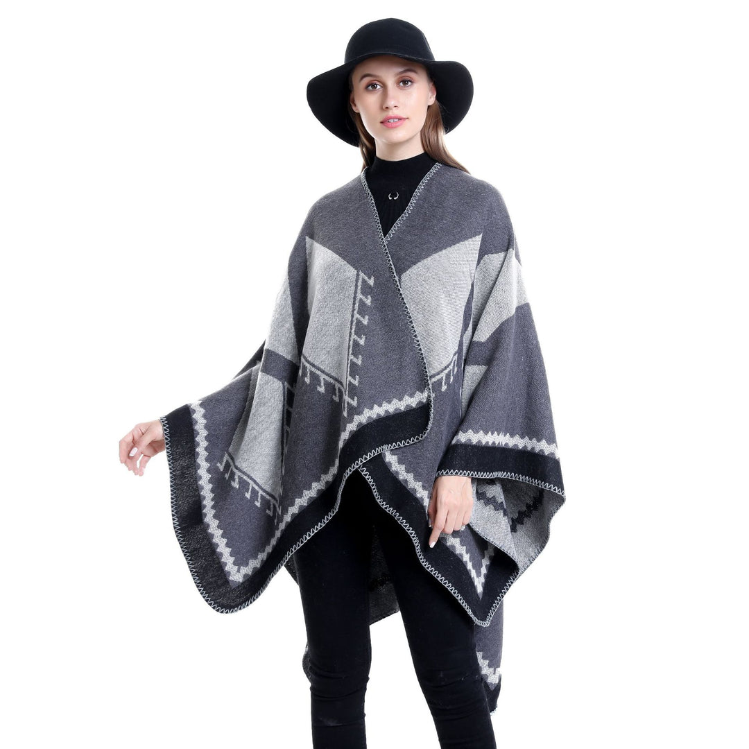 Damen Oversize-Ruana im Ethno-Jacquard mit V-Ausschnitt Shop Nory