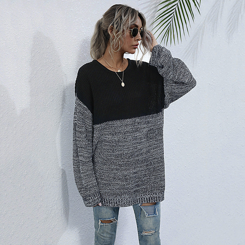 Damen Oversize-Strickpullover im Melange-Blockdesign mit Rundhalsausschnitt & verlängertem Saum Shop Nory