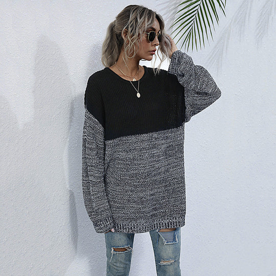 Damen Oversize-Strickpullover im Melange-Blockdesign mit Rundhalsausschnitt & verlängertem Saum Shop Nory