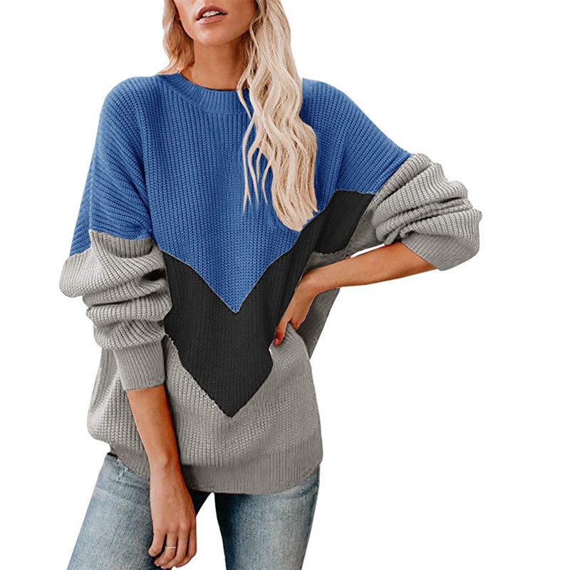 Damen Oversize-Colorblock-Pullover mit V‑Intarsie, Rippbündchen und Strukturstrick Shop Nory