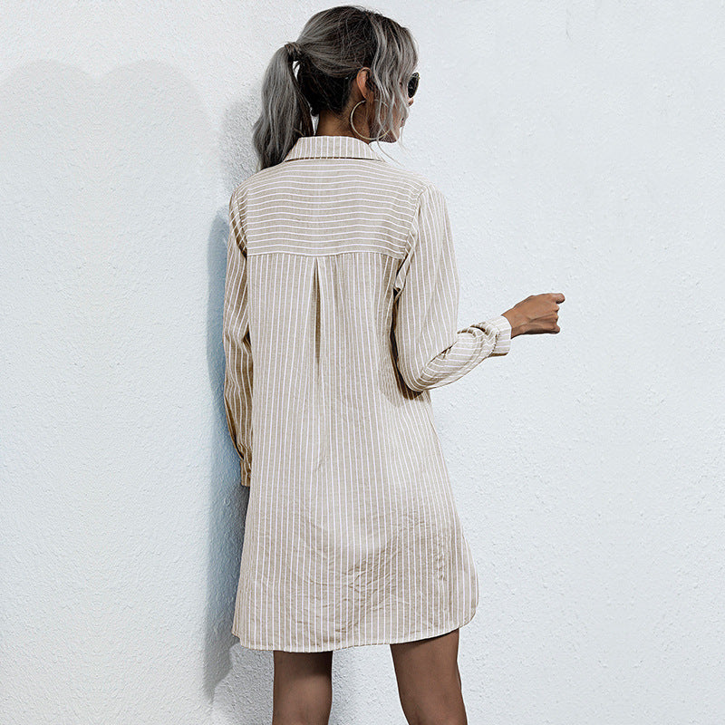Damen Gestreiftes Hemdblusenkleid mit Schnürvorderteil, Langarm & Seitenschlitzen Shop Nory