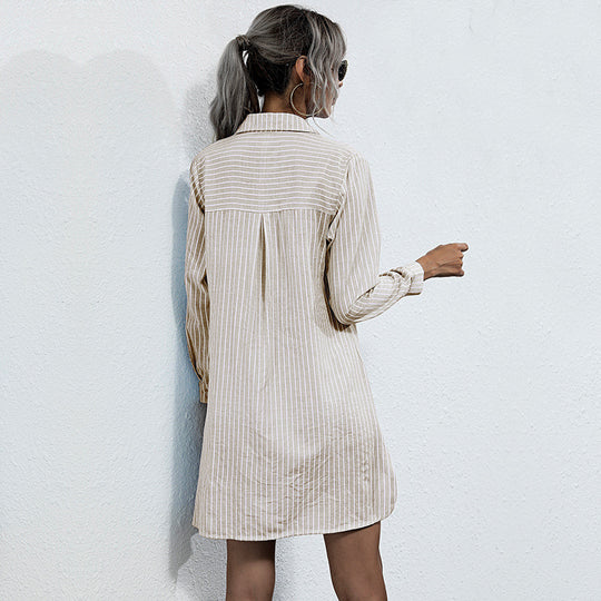 Damen Gestreiftes Hemdblusenkleid mit Schnürvorderteil, Langarm & Seitenschlitzen Shop Nory